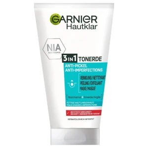 Sữa Rửa Mặt Garnier Hautklar 3in1 Tonerde: Rửa mặt Tẩy da chết Mặt nạ, 150ml