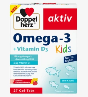 Viên nhai Doppelherz Omega-3 + vitamin D3 Kids cho trẻ em, 27 viên