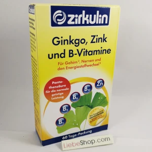 Viên uống bổ não Zirkulin Ginkgo Zink und B-Vitamine, 60 viên