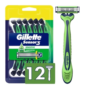 Dao cạo râu da nhạy cảm Gillette Sensor3 Sensitive Men's Disposable Razor 12 lưỡi