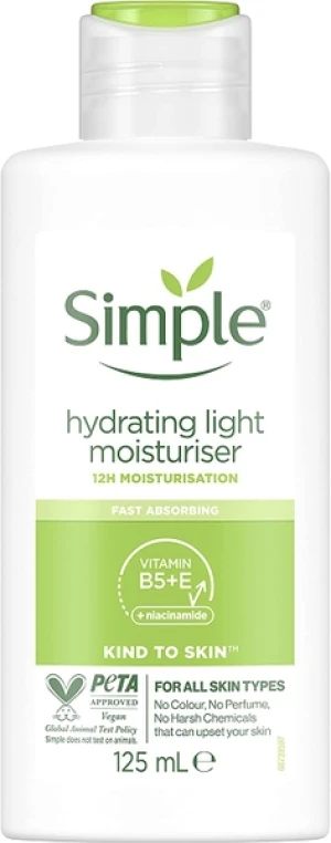 Kem dưỡng dành cho da nhạy cảm Simple Kind to Skin Hydrating Light Moisturiser with Pro-Vitamins B5 and E for 12-Hour 125ml