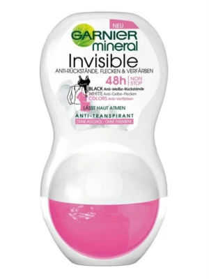 Lăn Khử Mùi Garnier Mineral Invisible Chống Ố Áo 48h, 50ml