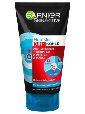 Sữa Rửa Mặt Garnier Hautklar 3in1 Anti Mitesser Giảm Mụn Đầu Đen, 150 ml