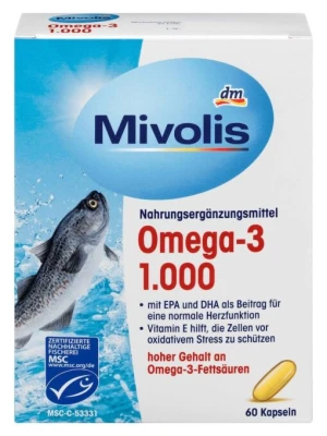 Viên Nang Dầu Cá Mivolis Omega 3 1000, 60 Viên