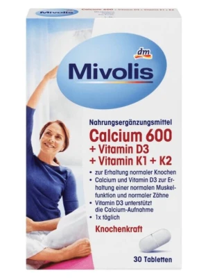 Viên Uống Mivolis Calcium 600 + Vitamin D3 + K