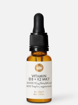 Vitamin D3 K2 MK7 200IE Sunday Natural Tăng Chiều Cao, Chống Còi Xương, 20 ml