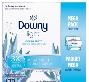Giấy thơm sấy quần áo mềm vải gấp 3 lần Downy Light Mega set 2 hộp (2 * 65) 130 tờ Mỹ