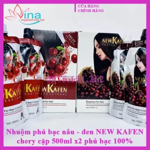 Nhuộm phủ bạc Nâu - Đen NEW KAFEN chery cặp 500ml x2 phủ bạc 100% không dính da đầu