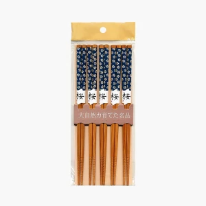 Đũa tre họa tiết Nhật chống trượt Living 22.5cm (5 đôi) Hoa xanh