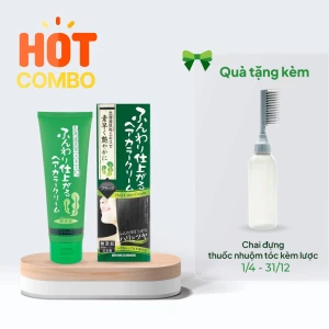 Kem nhuộm phủ bạc Nhật Bản tảo Rishiri bảo vệ tóc 200g-Đen -Tặng Chai đựng thuốc nhuộm kèm lược