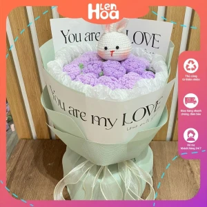 Bó hoa hồng thỏ bằng len giá tốt quà tặng đáng yêu siêu xinh