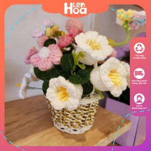 Hoa len để bàn thủ công trang trí góc làm việc siêu xinh