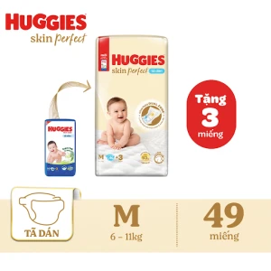 Tã-bỉm dán sơ sinh Huggies Skin Perfect M 46 (5-10kg) Tặng 3 miếng