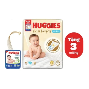Tã-bỉm dán sơ sinh Huggies Skin Perfect M 76 (5-10kg) Tặng 3 miếng