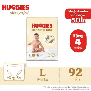 Tã-bỉm quần Huggies Skin Perfect Mega Jumbo size L 88 4 miếng với 2 vùng thấm giảm kích ứng da