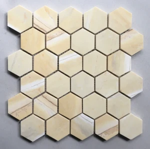 Đá Mosaic Hex Lục Giác Màu Vàng Mix 303x304mm