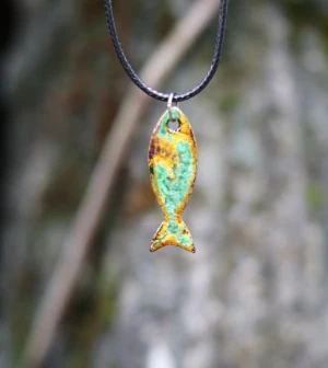 Dây chuyền họa pháp lam - Cá vàng, xanh lá - VIEN07