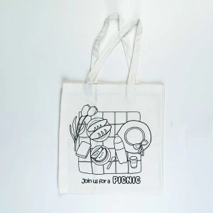 Túi Canvas trắng 38x34.5cm hình Picnic