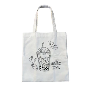 Túi Canvas trắng 38x34.5cm hình Trà Sữa