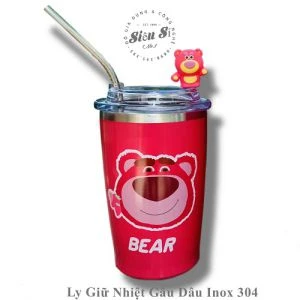 Ly giữ nhiệt gấu dâu lotso inox 304 Văn Phòng Phẩm VINACOM