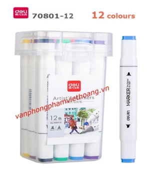 Bút dạ màu Marker hai đầu cao cấp Deli 70801-12 (12 màu)