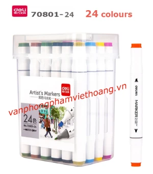 Bút dạ màu Marker hai đầu cao cấp Deli 70801-24 (24 màu)