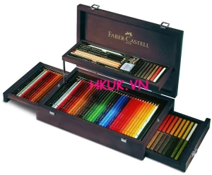 faber castell hộp gỗ 108 màu (set 36*3 : 36 màu sáp , 36 màu nước , 36 màu chì )