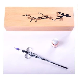 [ HKUK ] Bút Thủy tinh Glass pen viết Calligraphy , viết thư kèm mực , gác bút, hộp gỗ đựng