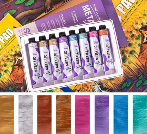 HKUK - Màu Acrylic Nhũ Ngọc Trai Metallic Mont Marte set 8 màu tuýp dung tích 18ml