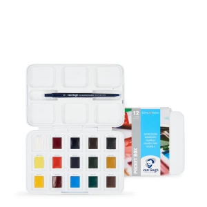 [ HKUK ] Màu nước dạng nén Van Gogh 12+3 màu kèm pallete và cọ - Có link youtube review - Search HKUK Vangogh để xem