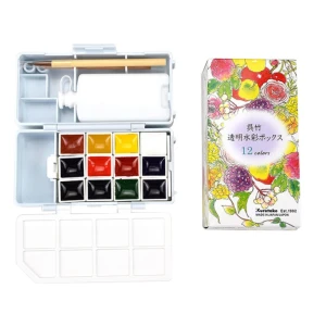 [ HKUK ] Màu nước dạng nén Zig Kuretake travel mini set kèm Ống đựng nước + 1 cọ vẽ + 1 bút chì + pallete - Set 12 màu