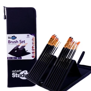 [ HKUK ] Mont Marte Studio Brush Set 15 chiếc cọ đủ loại ngòi kèm túi kéo khoá