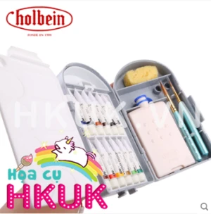 Holbein Pro Compo mini 3 travel kit set 12 màu 5ml kèm cọ vẽ + ống đựng nước + miếng mút Sponge + pallete
