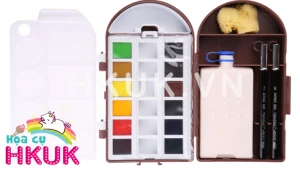 Holbein Solid Pro compo mini 2 water color travel kit set 12 màu 5ml kèm 2 cọ vẽ + ống đựng nước + miếng mút Sponge + pallete