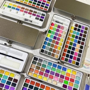 Màu Nước Dạng nén Sunway Hộp Thiếc Kèm Cọ