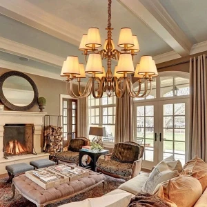 Đèn chùm cổ điển phong cách Châu Âu 15 tay chao vải D1040mm DC-9088T15