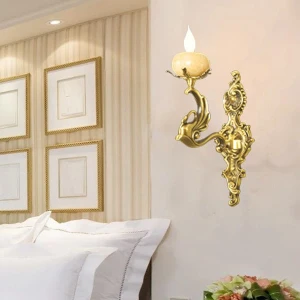 Đèn gắn tường đồng tay nến chao đá vàng cao cấp D140mm AN-VĐ7736/1