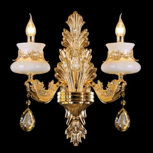 Đèn gắn tường kiểu nến cổ điển phòng khách chao bạch ngọc EC-V818