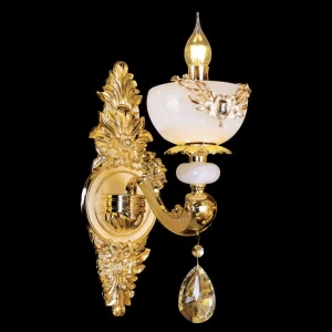 Đèn ốp tường kiểu nến cổ điển phòng khách chao bạch ngọc EC-VC711