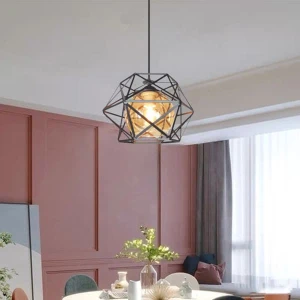 Đèn thả 1 bóng trang trí quán cafe lồng sắt hình kim cương DR-NB1042