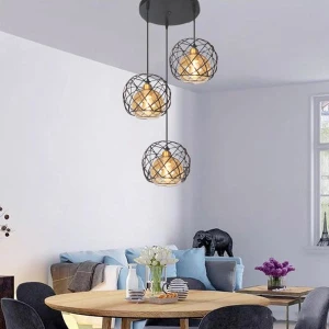 Đèn thả 3 bóng lồng sắt hình cầu chao thủy tinh màu trà DR-NB1013/3