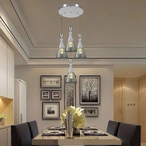 Đèn thả chao thủy tinh trang trí bàn ăn nhỏ inox D400mm HP-TL6574/4