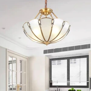 Đèn thả đồng chao thủy tinh treo phòng khách, bàn ăn D430mm DR-NB611