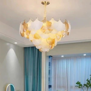 Đèn thả trang trí nhà phố, lá thủy tinh hình vỏ sò D600mm DR-NC8870A