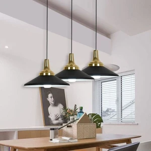 Đèn thả trang trí quán cafe chao bằng nhôm sơn màu đen D350mm VA-T74