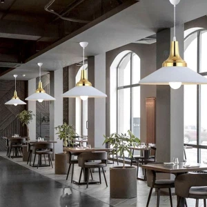 Đèn thả trang trí quán cafe chao bằng nhôm sơn màu trắng D350mm VA-T78