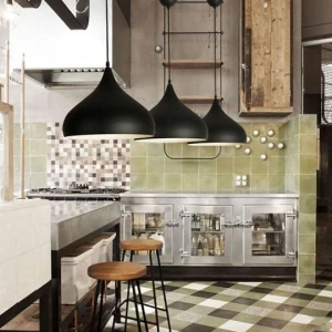 Đèn thả trang trí quán cafe chao nhôm sơn màu đen D330mm VA-T8110D