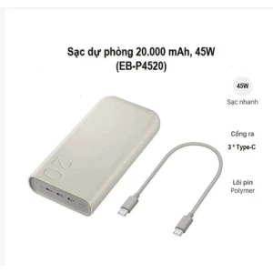 Sạc dự phòng chính hãng Samsung 45w 20.000mah ra 3 cổng TypeC EB-P4520