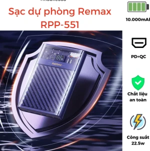 Sạc dự phòng remax rpp 551 trong suốt 22,5w 10.000mah