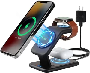 Đế sạc MagSafe 3 trong 1, sạc từ tính nhanh 18W cho iPhone 14, 13 & 12 Apple Watch & AirPods